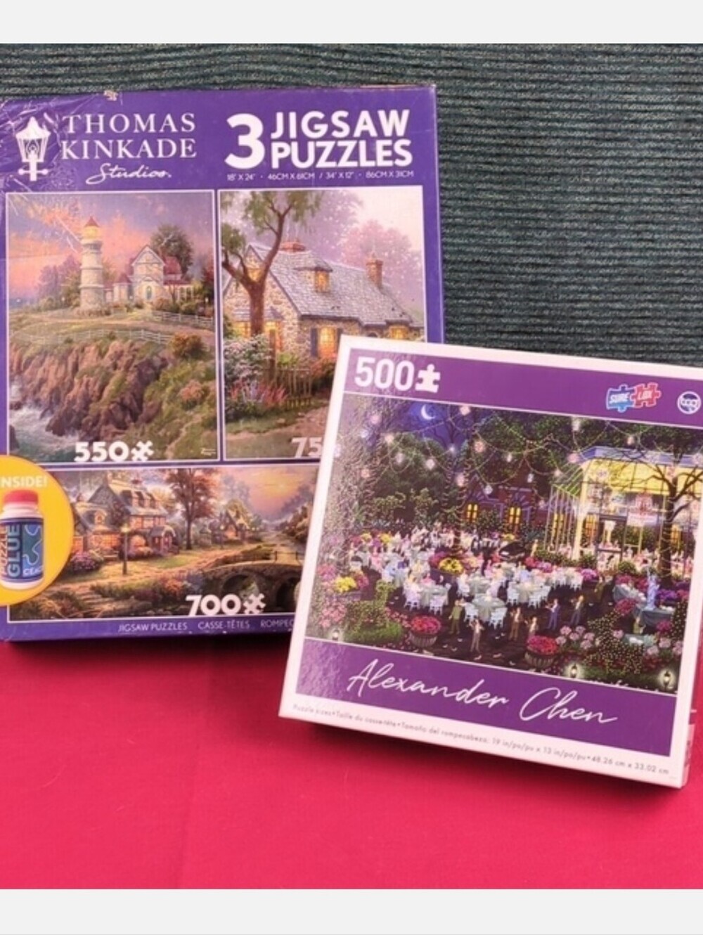 4 Bargain Jigsaw Puzzles Art By Thomas Kinkade and Alexander Chen